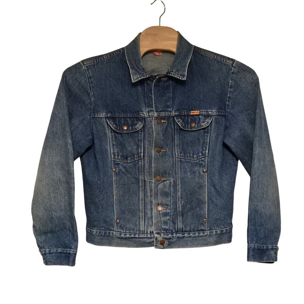 Vintage 70s Rustler Denim Trucker Jacket Large Made in USA Faded
